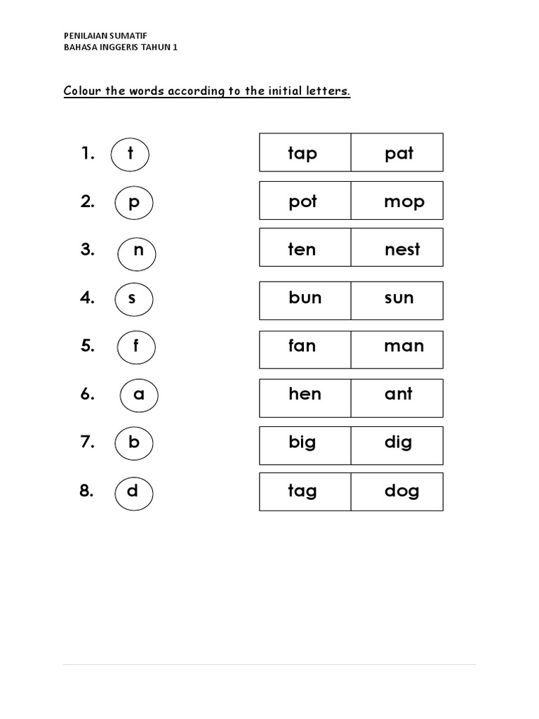 Bahasa Inggeris Penilaian Sumatif Tahun 1