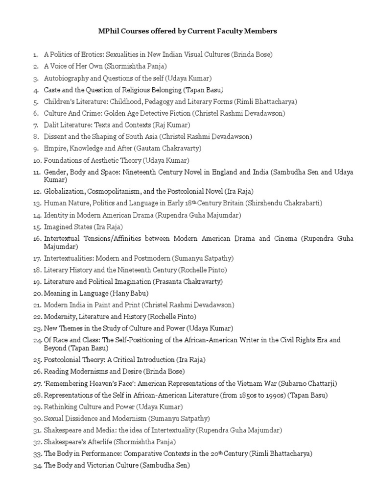 MPhil Course Offerings Overview | PDF | Postcolonialism | Novels