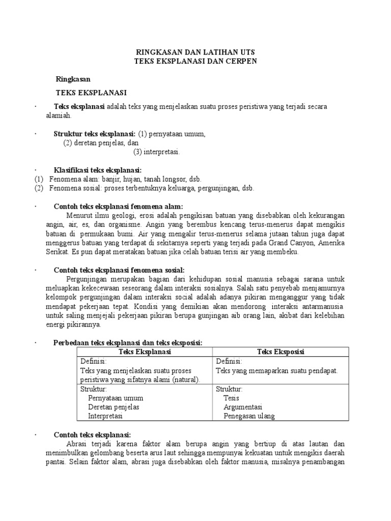 Ringkasan Dan Latihan Uts Teks Eksplanasi Doc