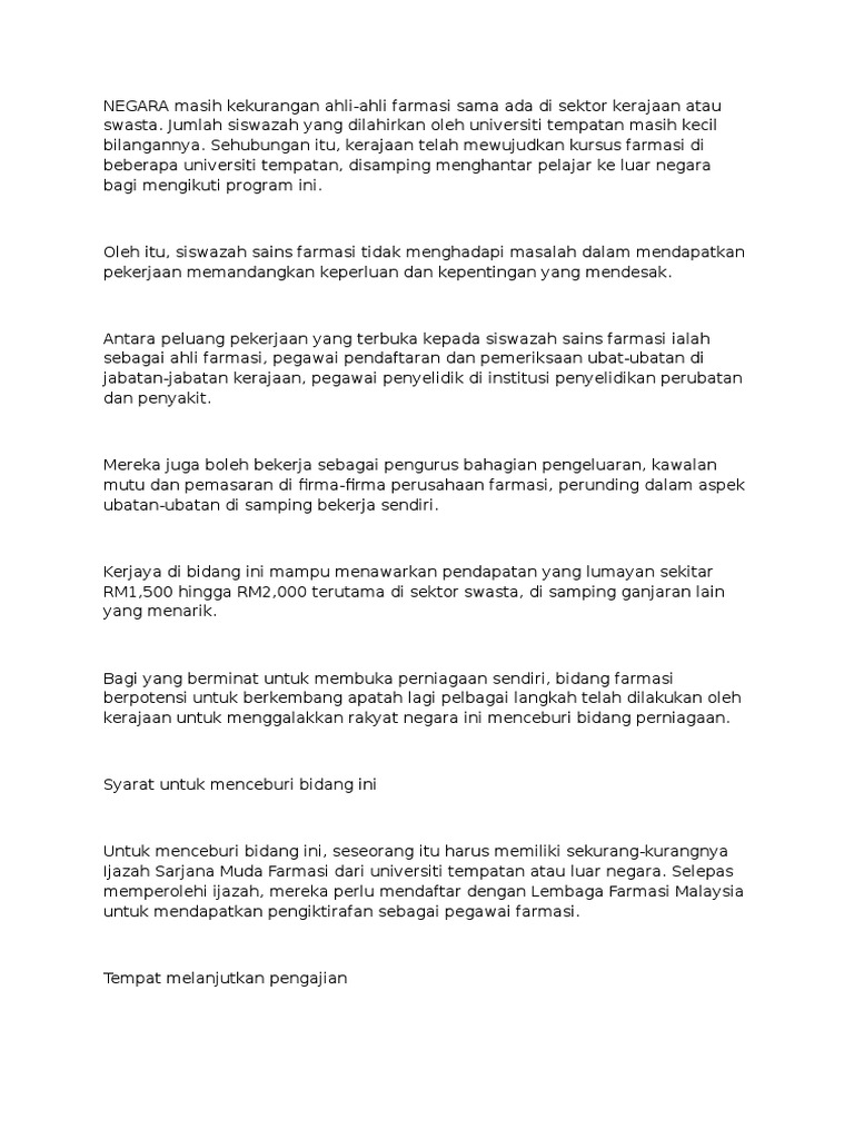 Kerjaya Farmasi Pdf