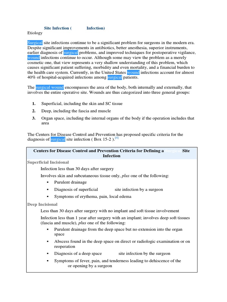 Surgical Site Infection | PDF | Surgery | Wound