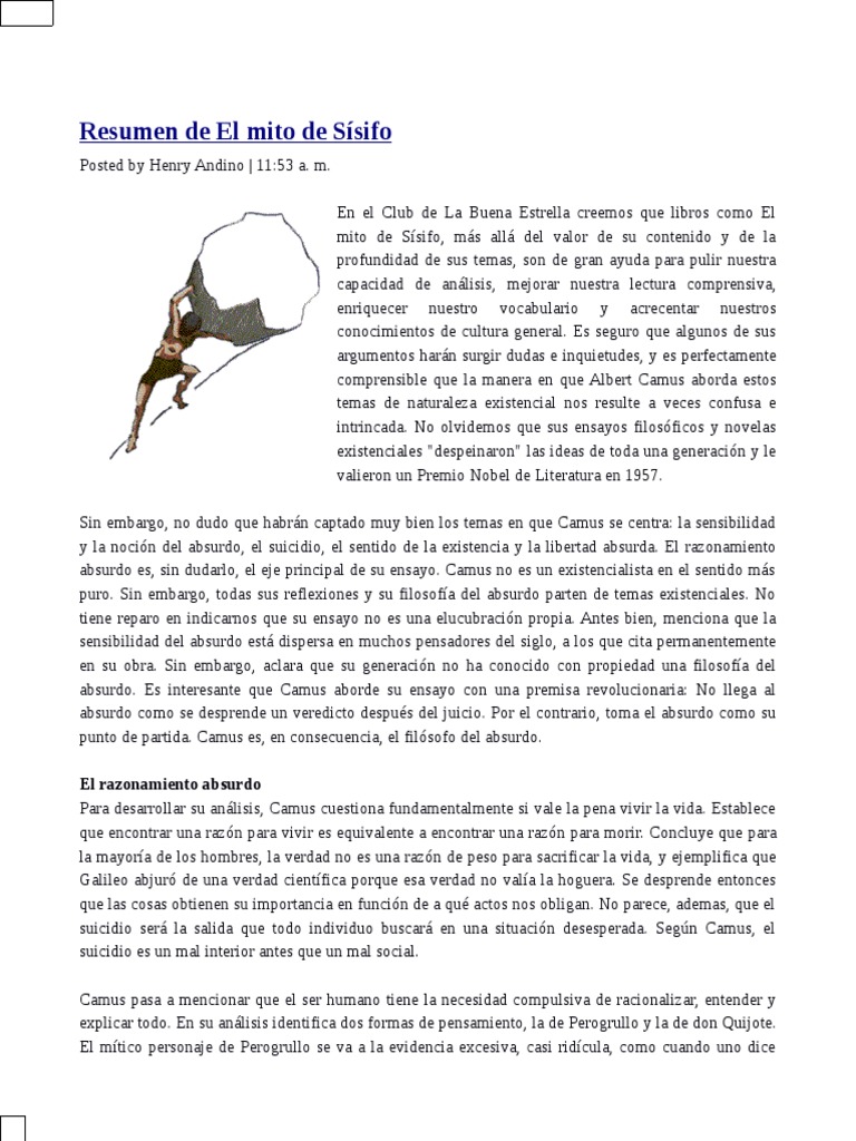 Resumen de El Mito de Sísifo Albert Camus Esencia