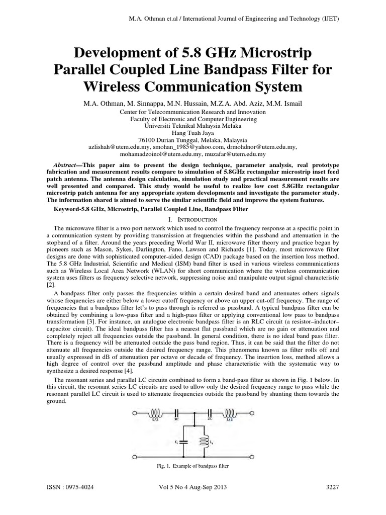 5.8 GHz Microstrip Bandpass Filter Design | PDF | Technology & Engineering