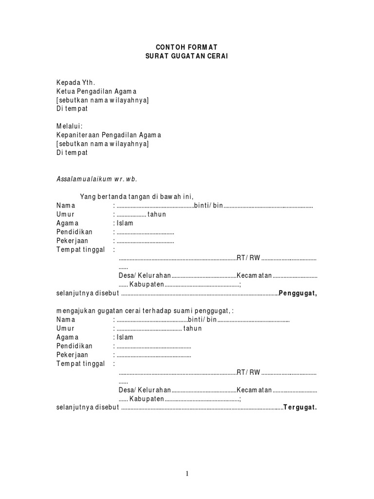 Surat Gugatan Perceraian Pdf Suratmenyuratnet