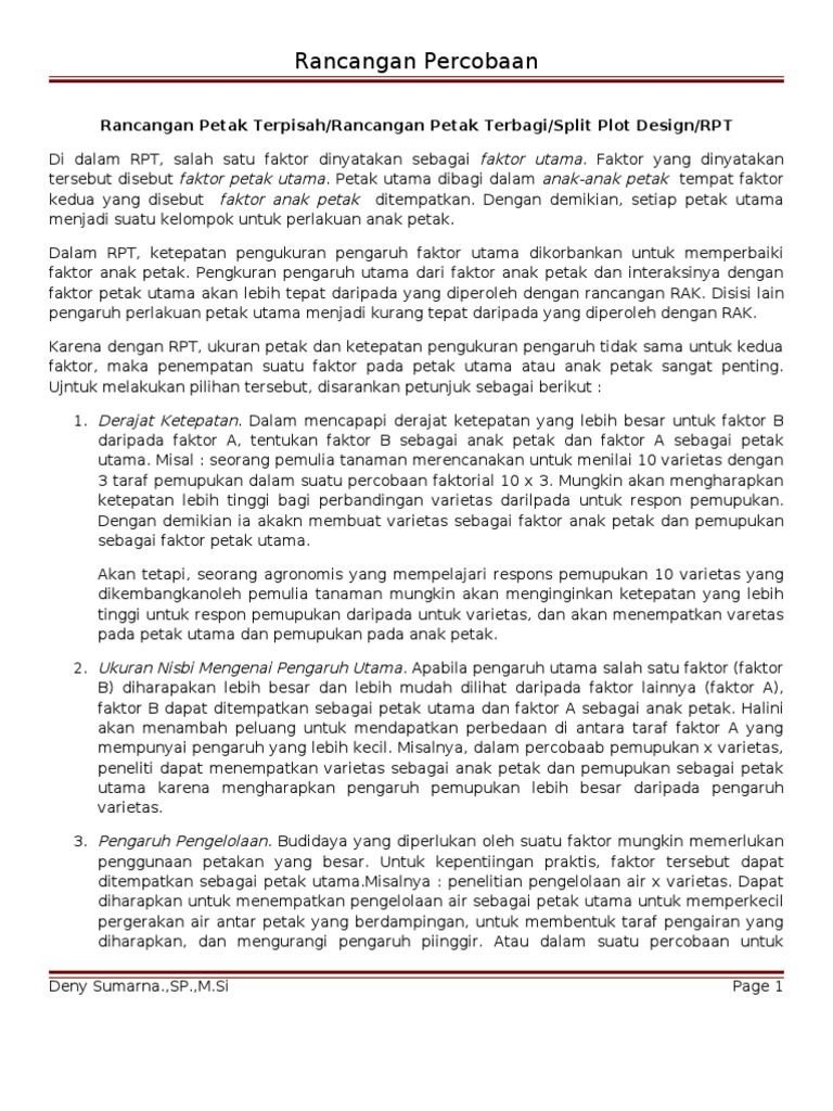 Rancangan Petak Terpisah dalam ANOVA | PDF