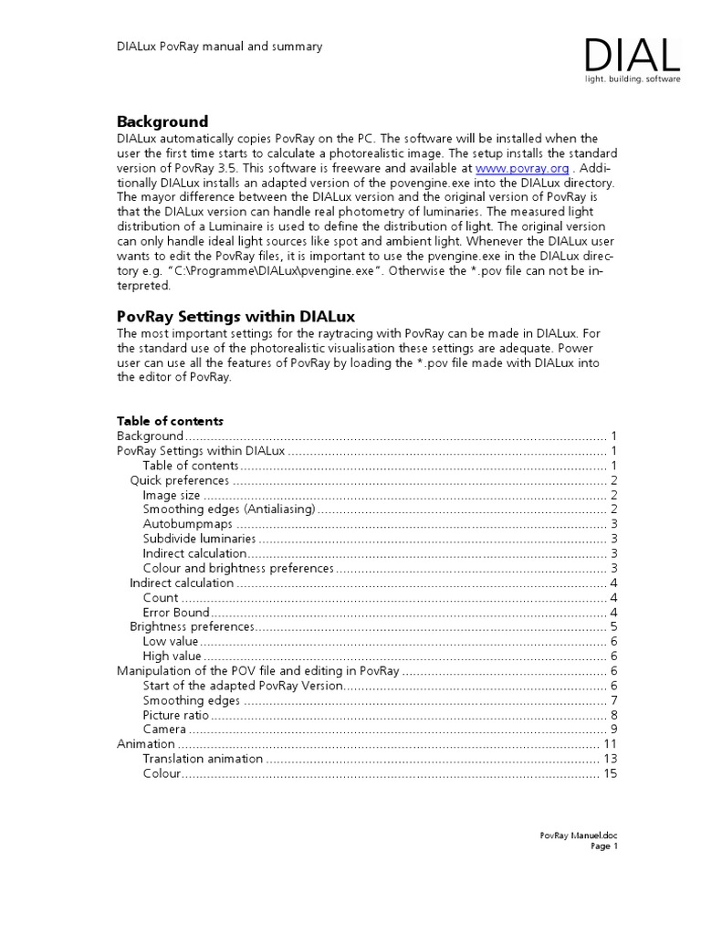 DIALux PovRay Manual Guide | PDF | Computers
