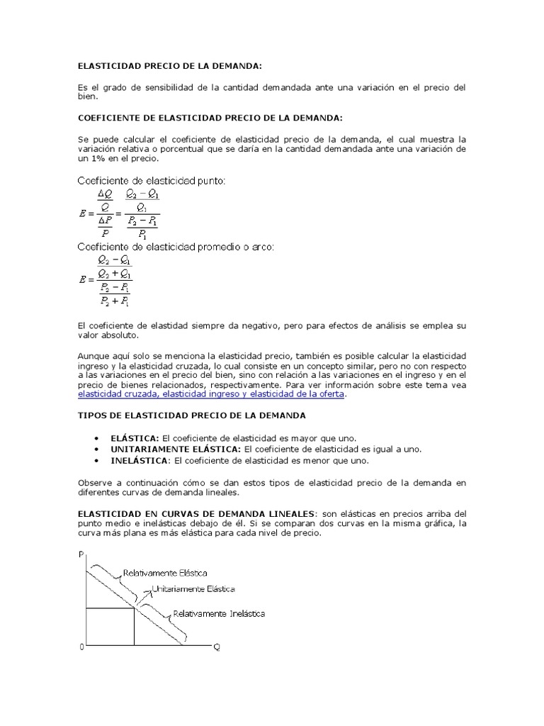 Tipos y Cálculo de Elasticidad Demanda | PDF | Elasticidad (economía ...