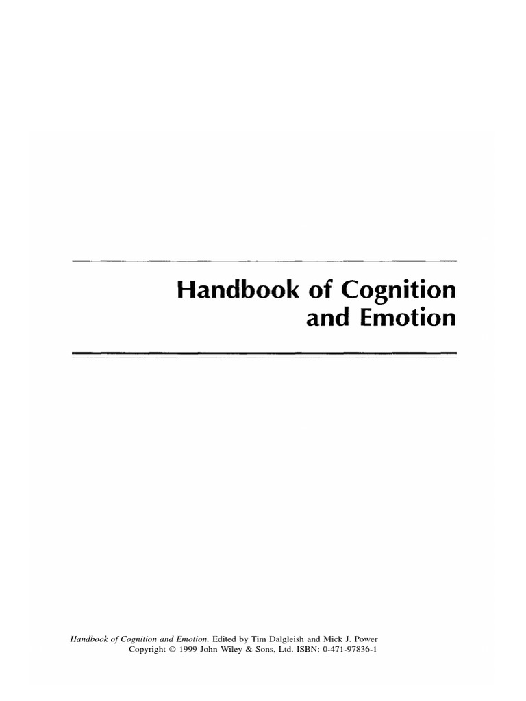Handbook of Cognition and Emotion - Tim Dalgleish | PDF | Cybernetics ...
