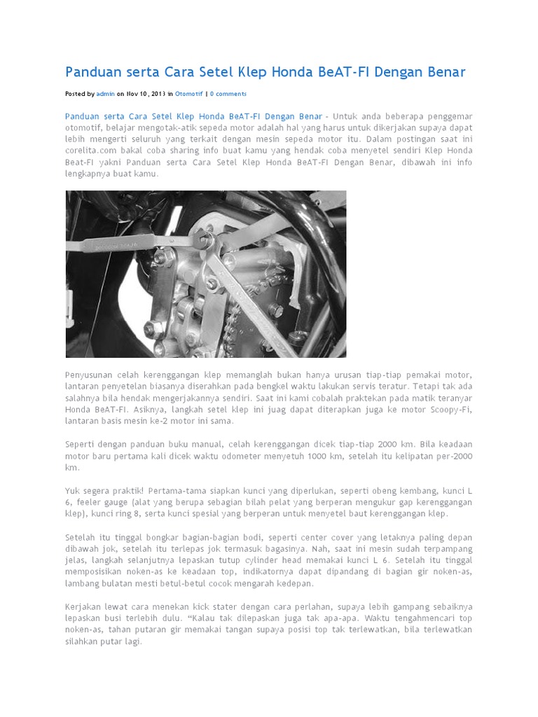 Panduan Serta Cara Setel  Klep  Honda BeAT 