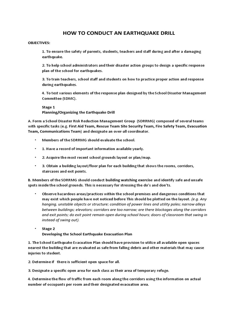 How To Conduct An Earthquake Drill PDF Emergency Evacuation