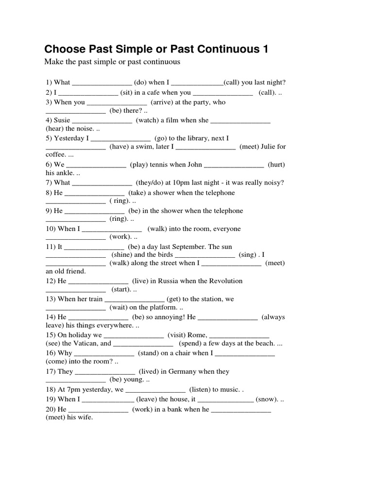 Choose Past Simple Or Past Continuous 1 Pdf