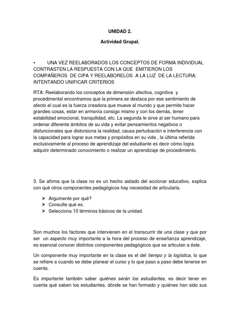 UNIDAD 2 Actividad Grupal de Práctica II | PDF | Aprendizaje ...