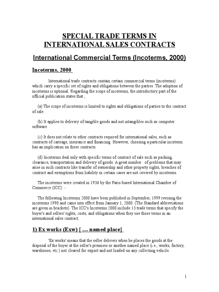 Special Trade Terms in International Sales Contracts | PDF 