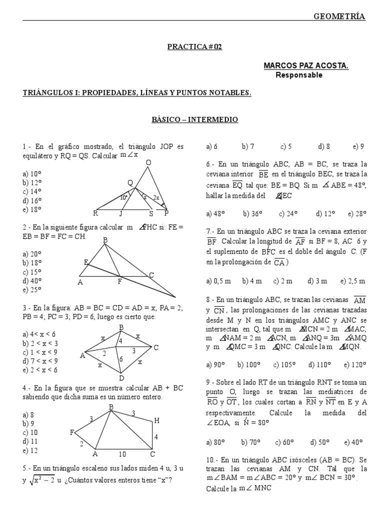 Problemas de Triángulos y Ángulos | PDF | Triángulo | Geometría