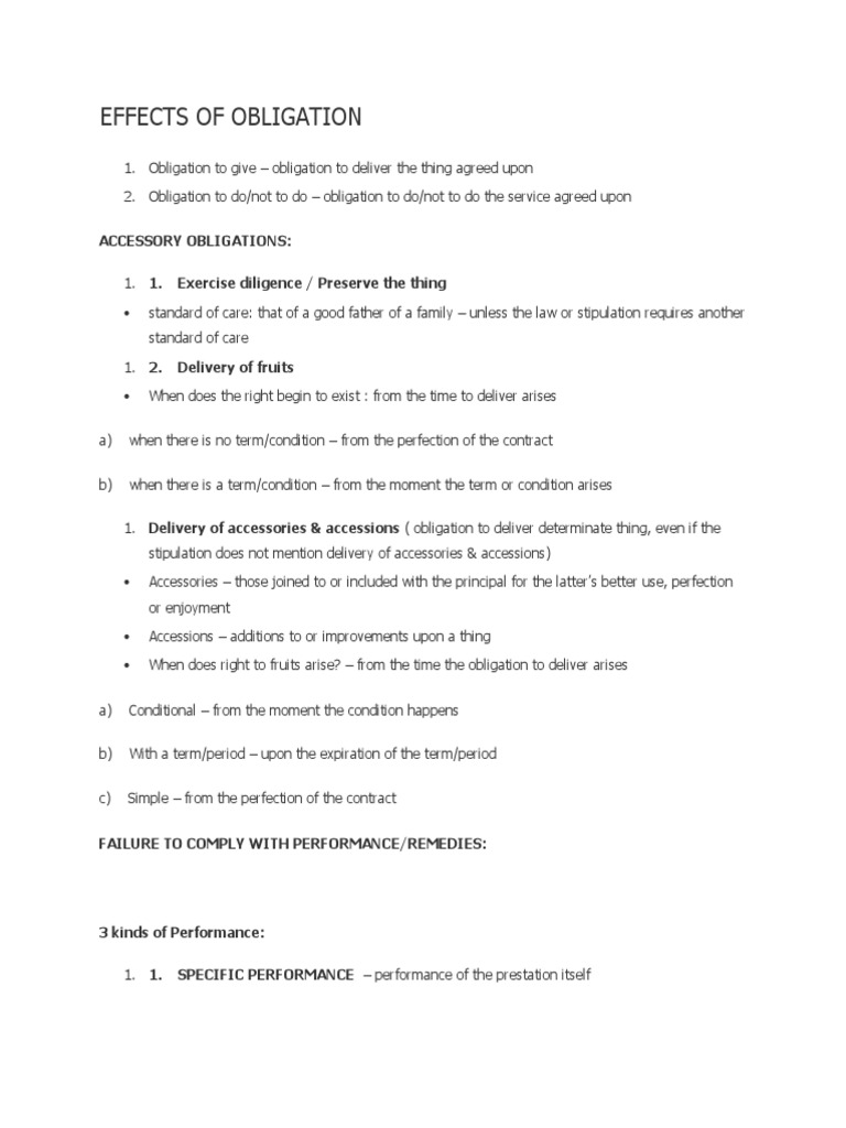 Effects of Obligation Accessory Obligations PDF