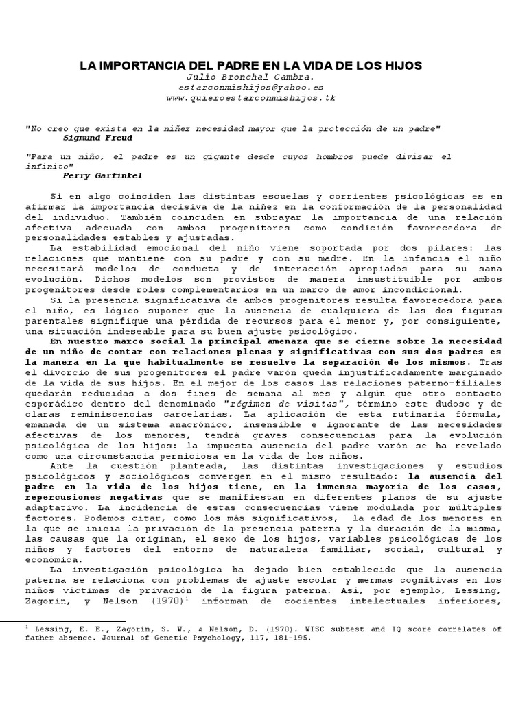 Consecuencias en Los Hijos de La Ausencia Del Padre | PDF | Evolución ...