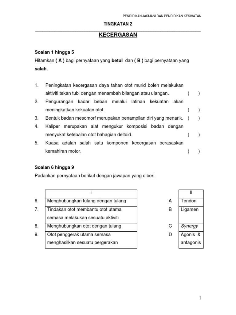 Soalan PJPK Tingkatan 2  PDF