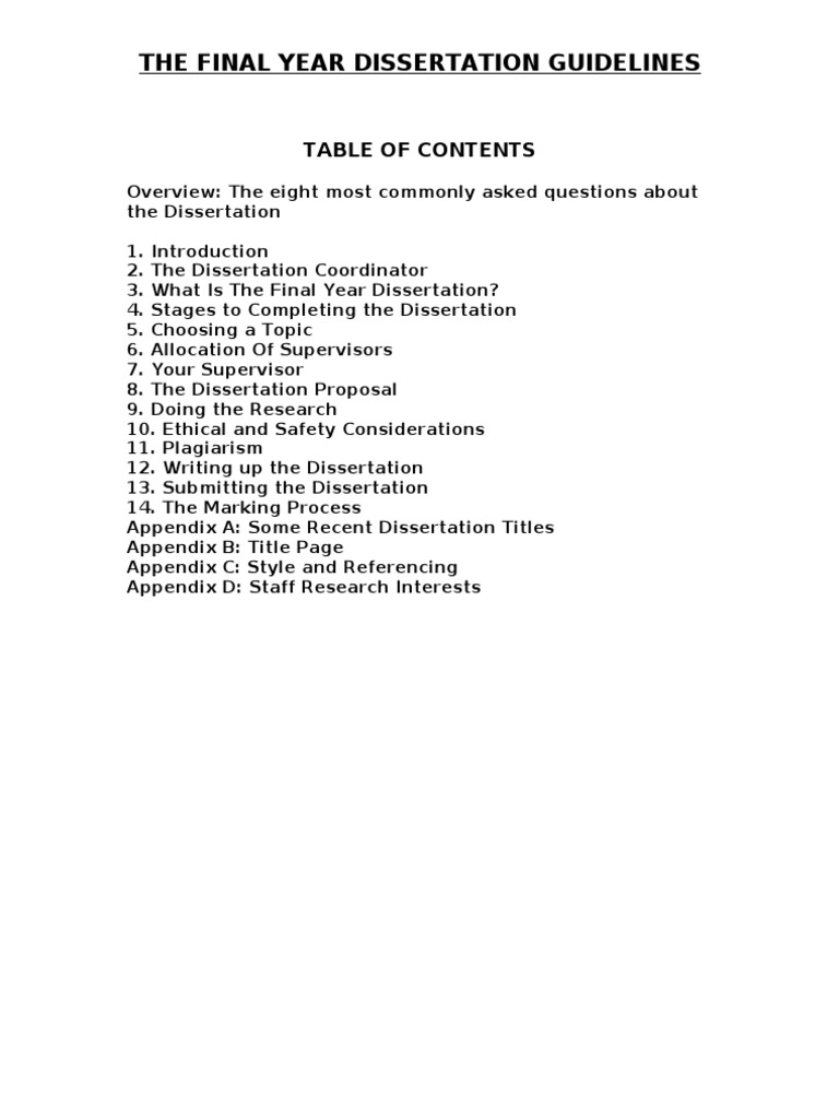 Final Year Dissertation Guidelines | PDF | Thesis | Survey Methodology