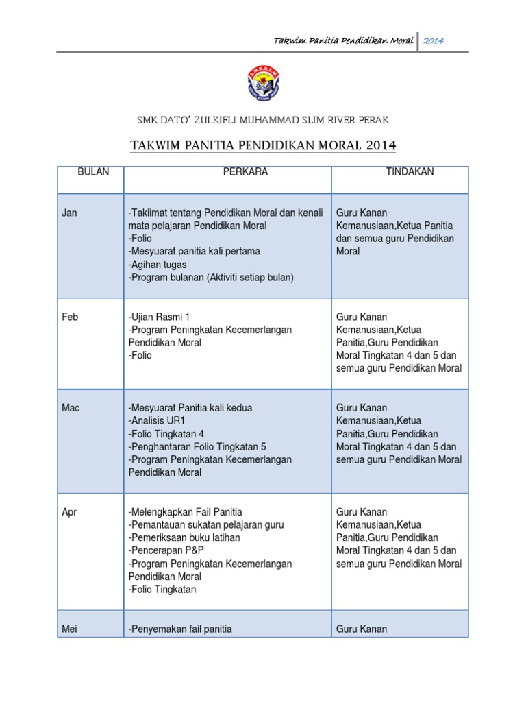 Takwim Panitia Pendidikan Moral 2013 Pdf