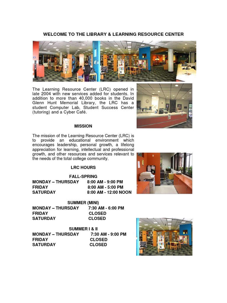 Welcome To The Library & Learning Resource Center | PDF