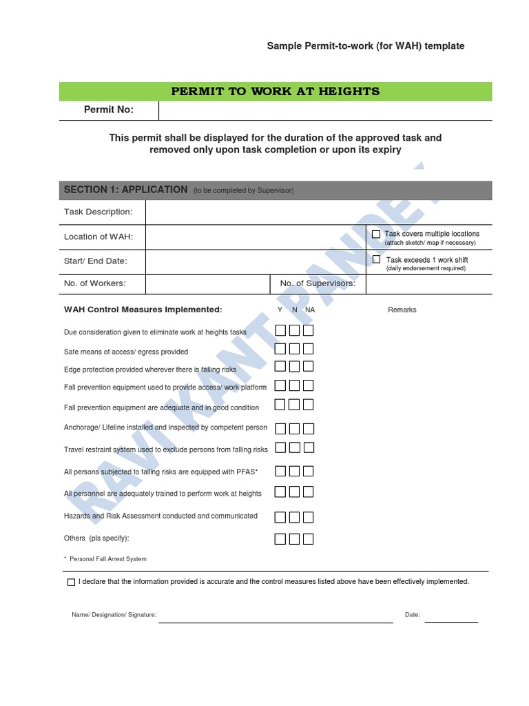 3a - Sample Permit To Work Template | PDF | Risk | Prevention