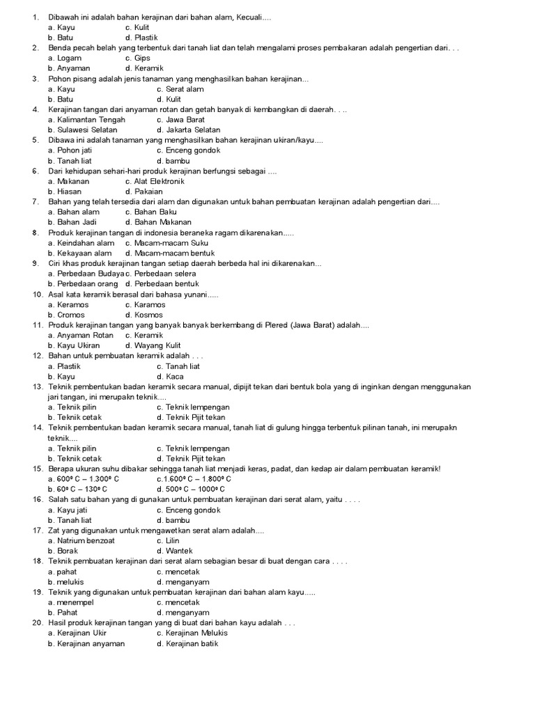 Soal Soal Ujian Prakarya Kelas 9 Kurikulum 2013