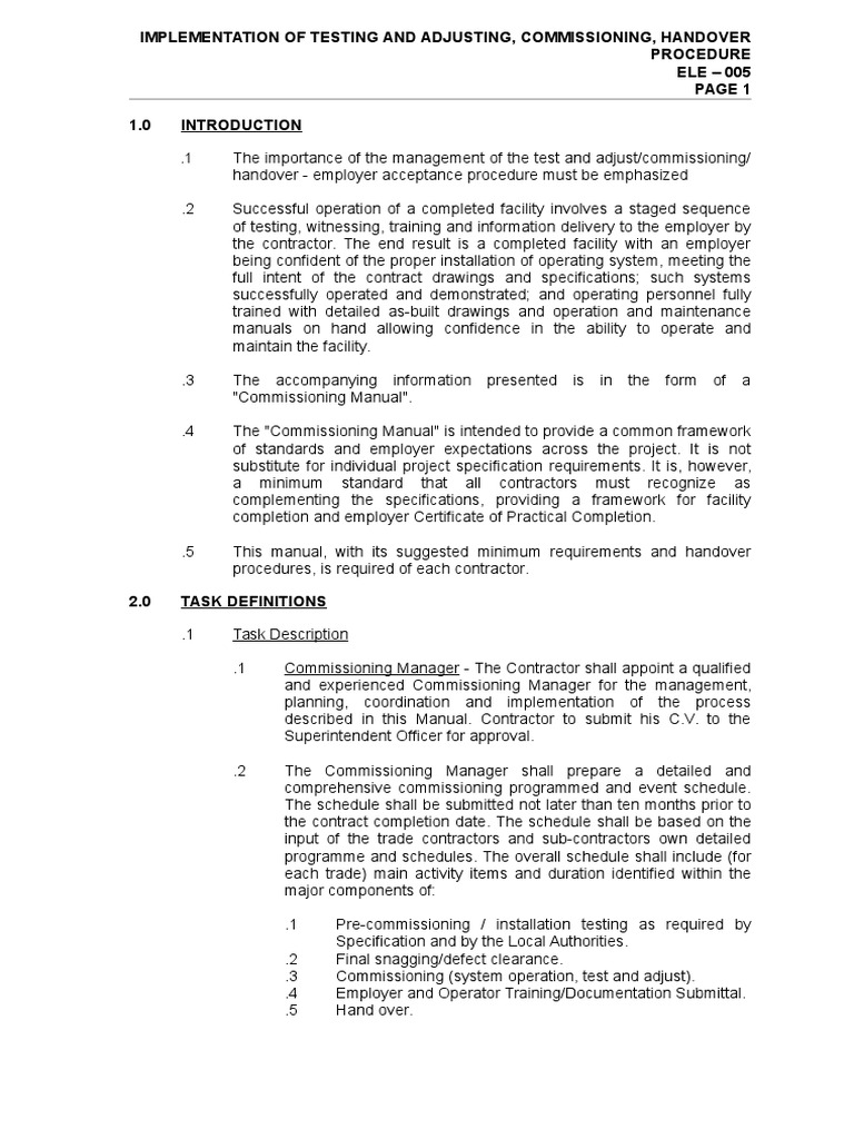 Handover Testing and Commissioning Guide | PDF | Specification ...
