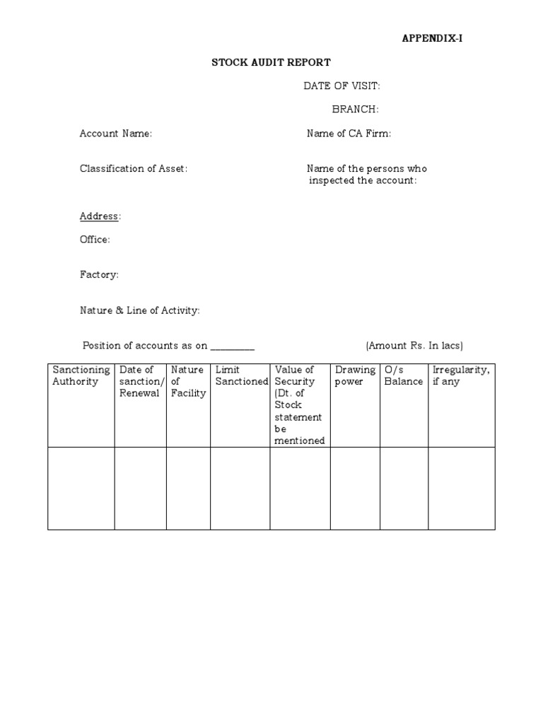 Stock Audit Report Template | PDF