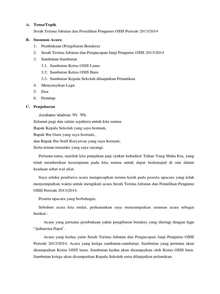 Teks Pidato Pengurus Osis Baru