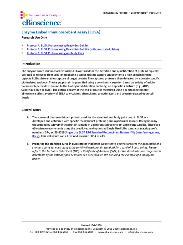 Enzyme Linked Immunosorbent Assay Elisa | PDF