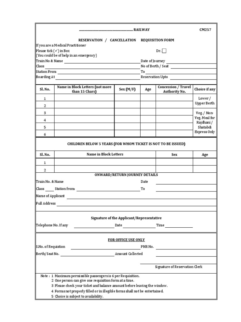 799036 64854 Railway Reservation Form Rail Transport Passenger Rail