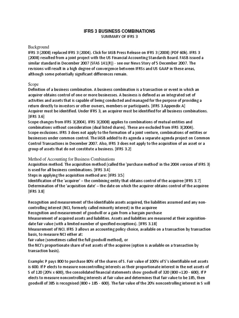 Overview of IFRS 3 Business Combinations | PDF | Goodwill (Accounting ...