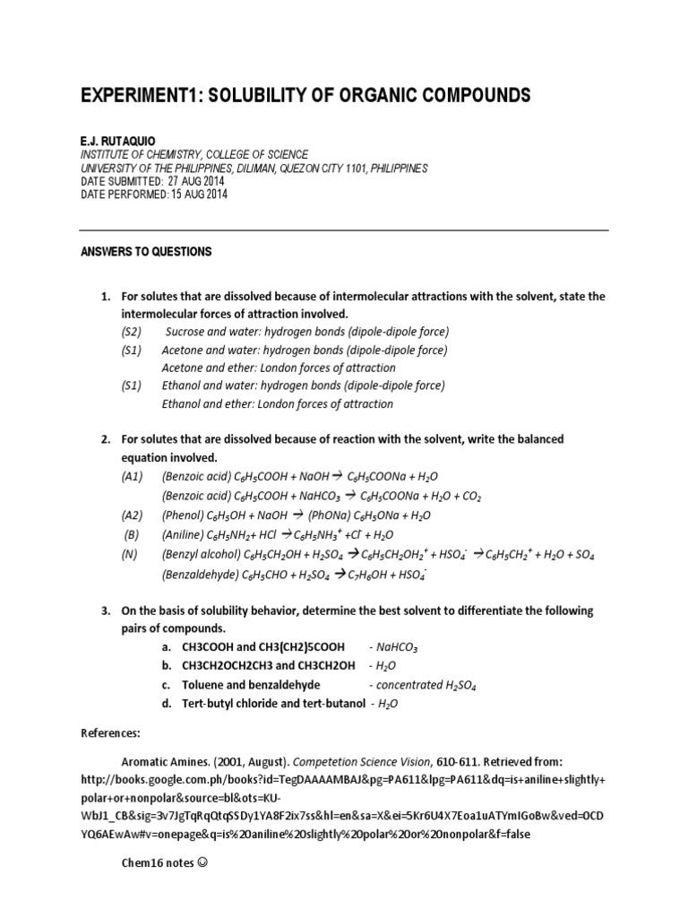 Solubility of Organic Compounds Study | PDF | Science & Mathematics