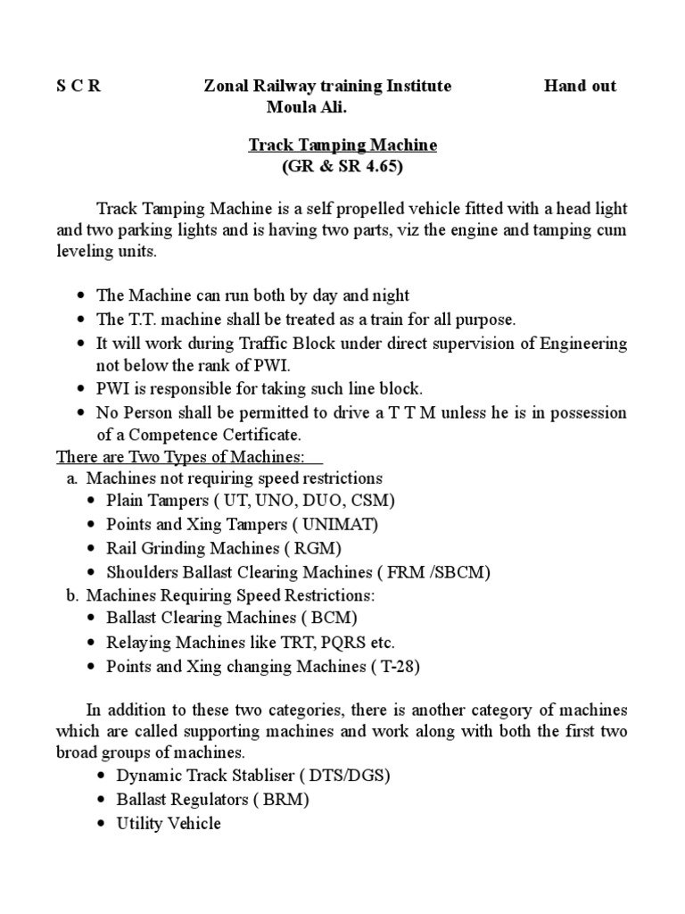 Track Tamping Machine | PDF | Rail Transport | Transportation Engineering