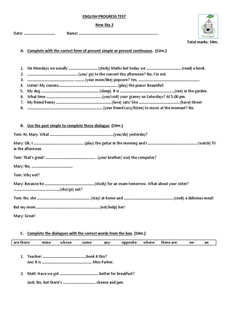 New Sky 2 English Progress Test | PDF