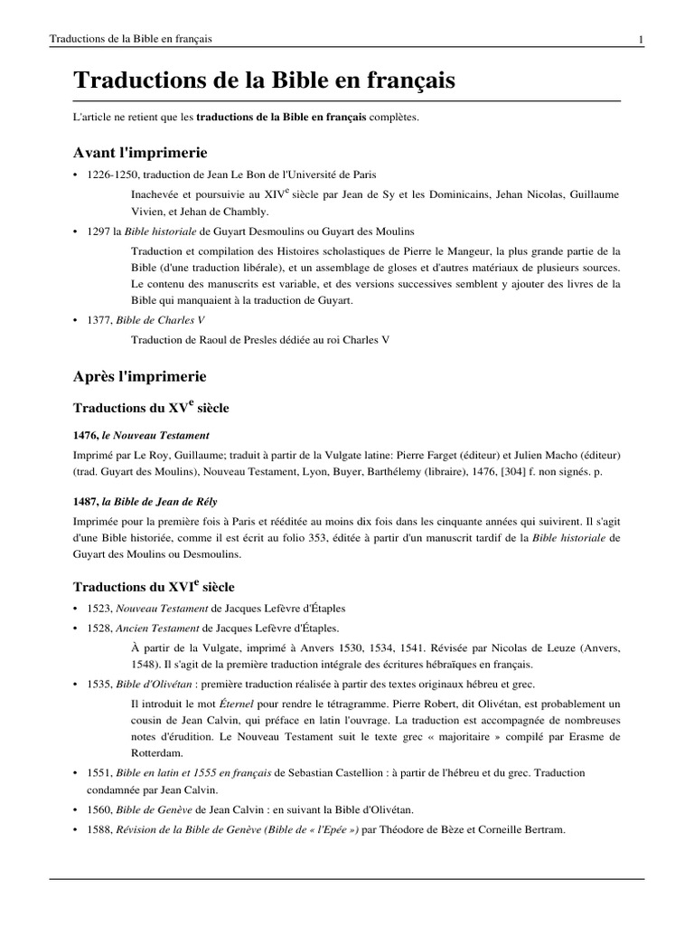 Traductions de La Bible en Français