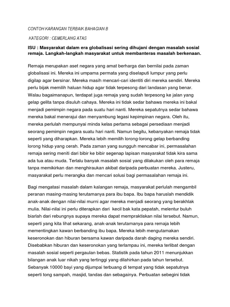 Contoh Karangan Terbaik Bahagian B Pdf