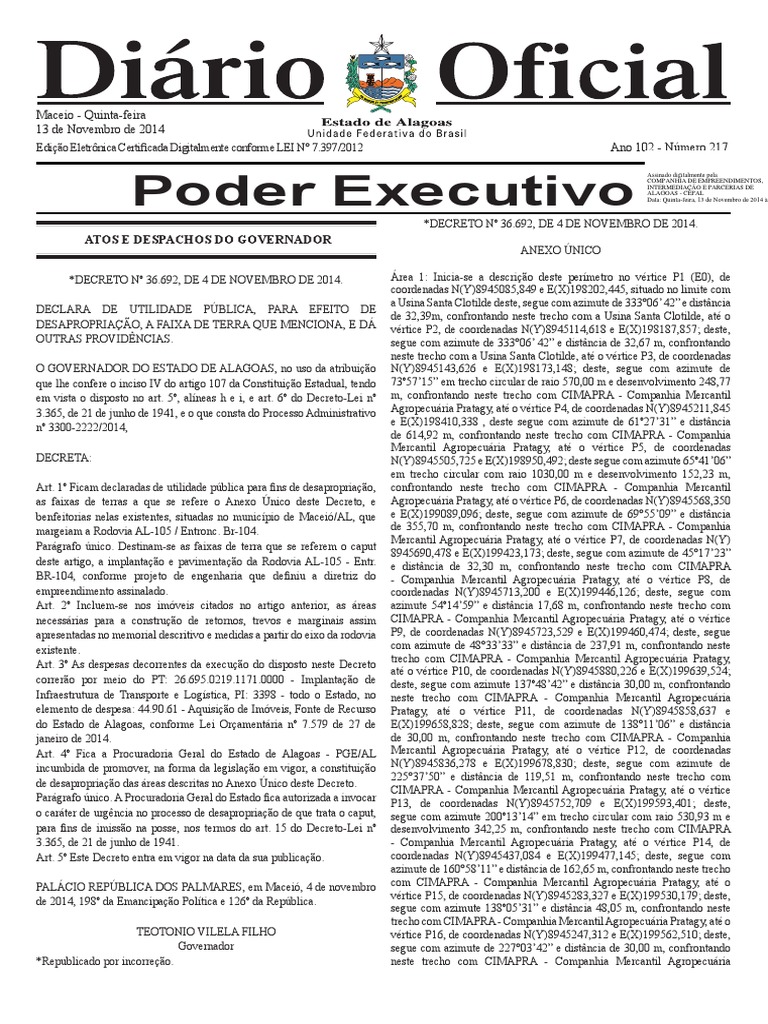 Diario Oficial Do Estado de Alagoas 2014-11-13 Completo | PDF ...