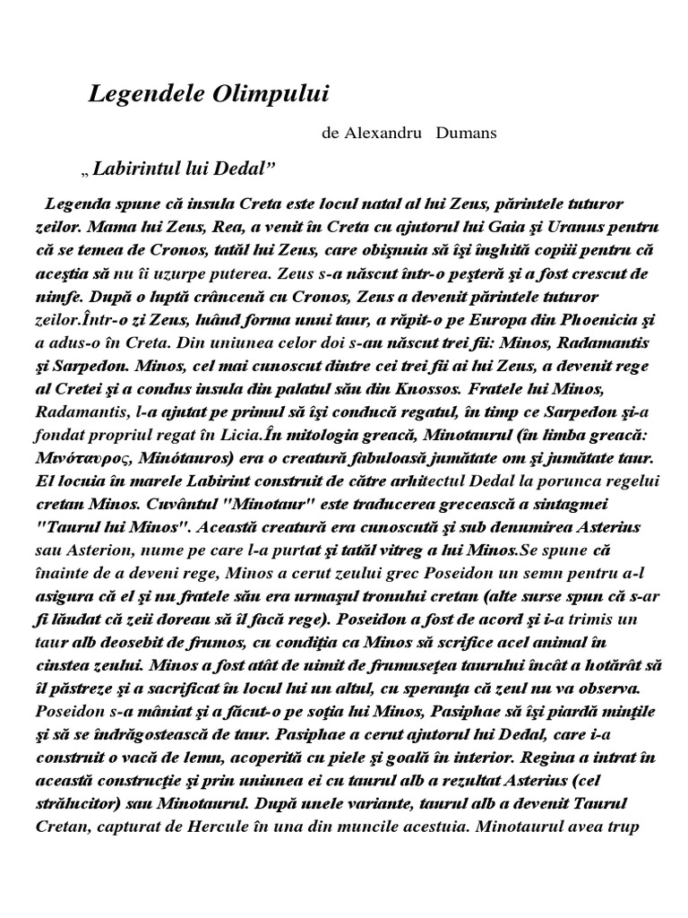 Rezumat Legendele Olimpului Legendele Olimpului | PDF