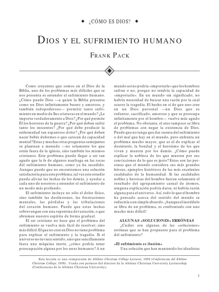 Frank Pack, Dios y El Sufrimiento Humano | PDF | Libre albedrío | Dios