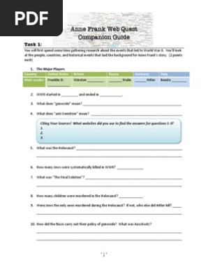 Anne Frank Web Quest Pdf The Holocaust Fascism