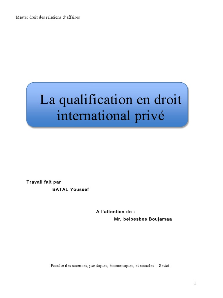 La Qualification en Droit International Privé PDF | PDF | Droit statutaire  | Souveraineté