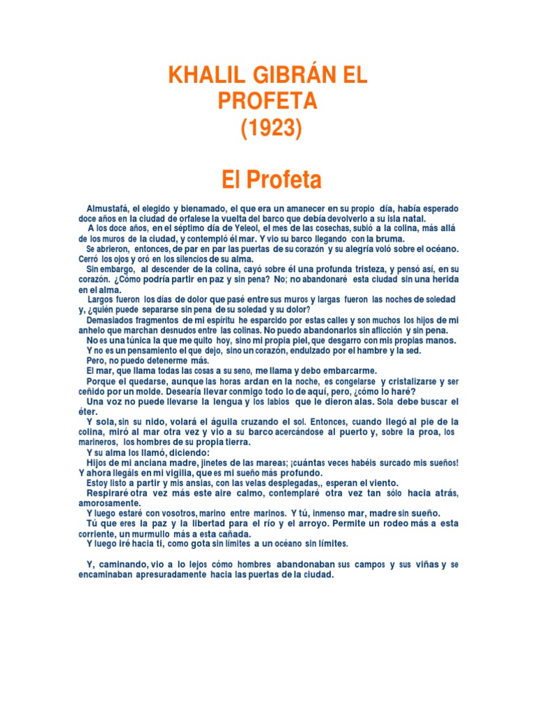 Khalil Gibrán El Profeta PDF Amor Religión y creencia