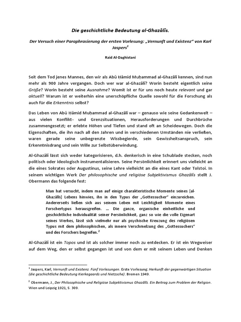 Raid Al Daghistani Die Geschichtliche Bedeutung Al Ghazalis