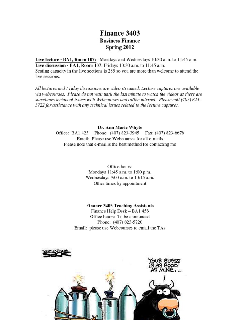 FIN 3403 Syllabus Spring 2012 Download Free PDF Investment Banking