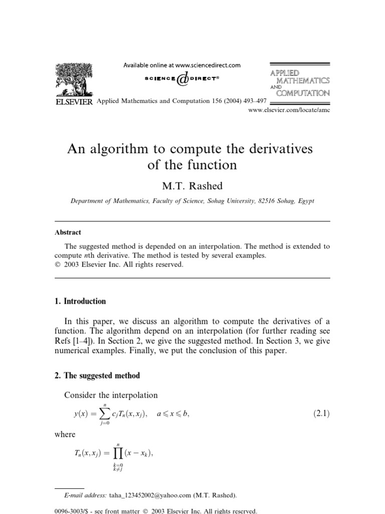 An algorithm to compute the derivatives of the function | Numerical ...