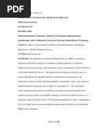 HHS Interim Final 45 CFR Part 170, Health Information Technology: Initial Set of Standards, Implementation Specifications, and Certification Criteria For Electronic Health Record Technology