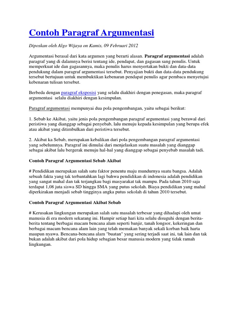 Contoh Paragraf Argumentasi