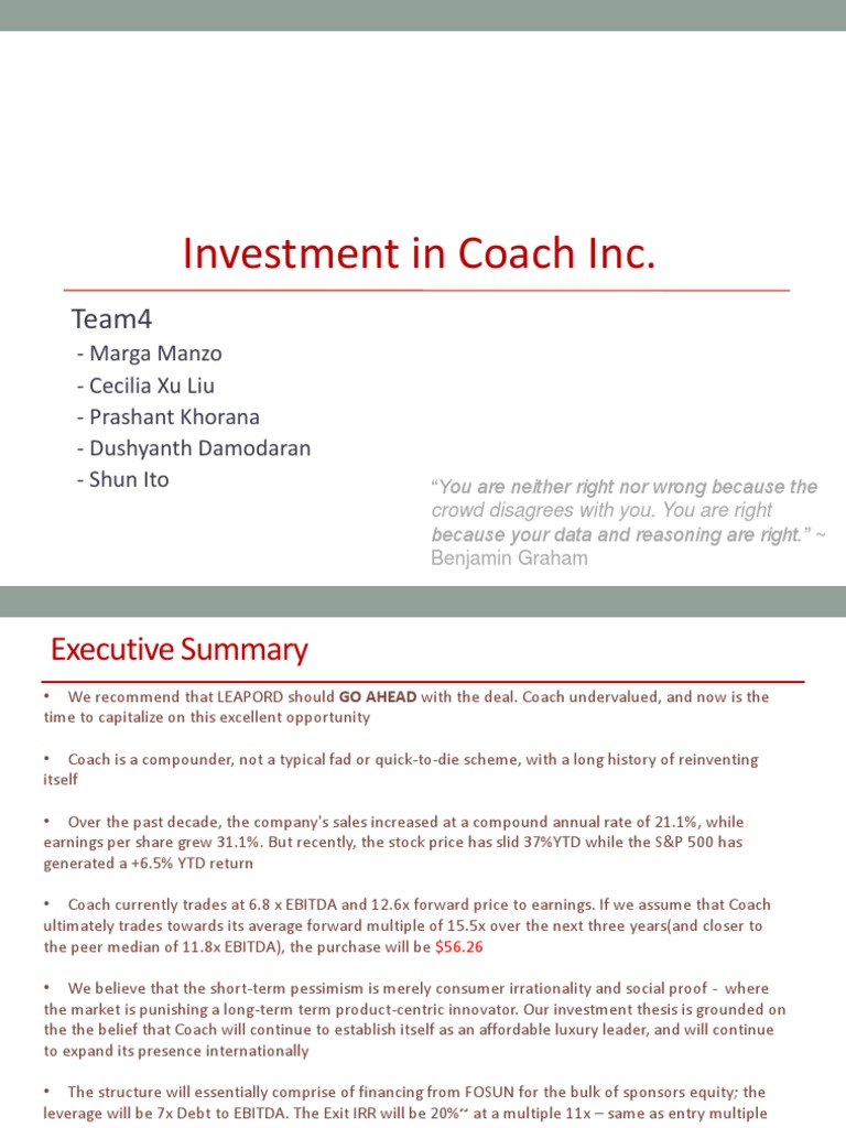 Coach Buyout Valuation PDF Initial Public Offering Luxury Goods