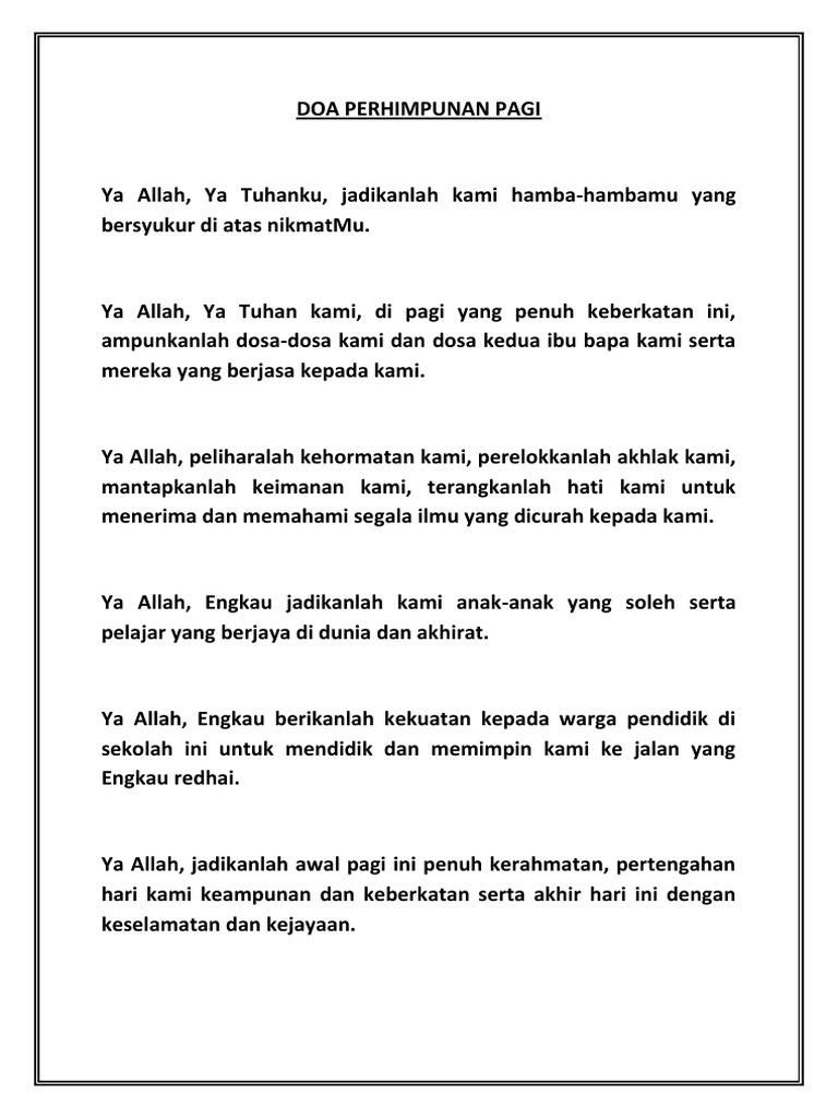 Doa Perhimpunan Pagi Pdf